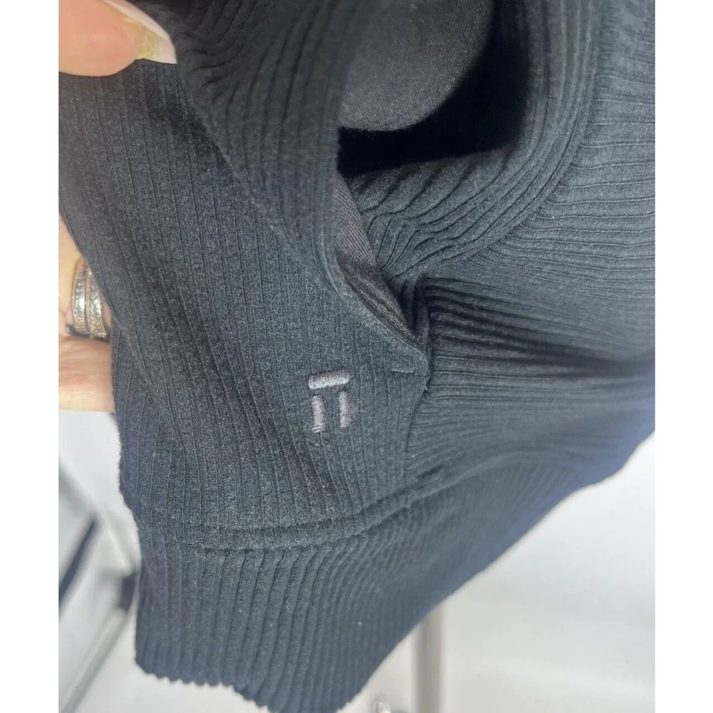 Tommy John Womens Zen Black Ribbed Sweatshirt Large Loungewear Errands Pocket Nw